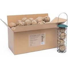 60 Fat Balls Without Net with Fat Ball Holder for Hanging - Wild Bird Food with Fat Balls Holder - Corn Bone Without Net with Bird Feeder 21 x 7 cm
