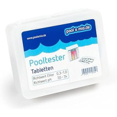 „poolomio®“ vandens testeris, skirtas tiksliai išmatuoti laisvo chloro ir pH vertę – baseino testeris, kuriame yra 20 DPD1 ir 20 fenolio raudonųjų testo tablečių – paprasta naudoti