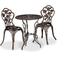 Relaxdays Garden Furniture Set 3-Piece Garden Table & 2 Chairs, Balcony, Garden, Patio, Vintage Balcony Set, Cast Aluminium, Bronze