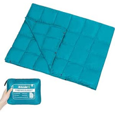 4Monster Puffy Camping Blanket, Lightweight, Packable Blanket, Super Compact, Warm Travel Blanket for Outdoor, Picnic, Camping, Hiking (Peacock Blue, L 175 x 140 cm)
