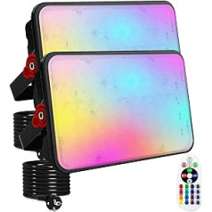 OUSIDE 2 Stück 100W RGB Strahler Outdoor mit Fernbedienung, IP66 Wasserdicht LED Strahler Bunt, 16 Farben, 4 Farbwechselmodi, Dimmbar