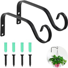 2 Pieces Plant Hooks Hanging Basket Holder Iron Wall Hooks Hanging Basket Metal Plant Holder for Garden Plants Bird Feeder Bird Cage Planters Lanterns Wind Chimes Wall Sconces (Black)