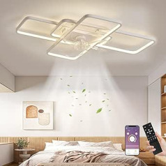 MiiR griestu ventilators ar apgaismojumu, LED 80 W griestu ventilators ar tālvadības pulti, klusa lampa ar ventilatoru, regulējams, 6 līmeņu vēja ātrums, griestu apgaismojums viesistabai, guļamistabai, gaisma 72 cm