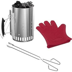 BMMXBI Grillkamin Starter für Holzkohlegrills mit BBQ Tools Klemme und hitzebeständigen Handschuhen, tragbares Edelstahl BBQ Set Zubehör für Outdoor Camping, Kochen, Plus Schraubendreher