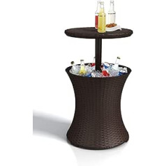 Keter Pacific Cool Bar, 3-in-1 Cocktailtisch, Couchtisch un Outdoor Eiskühler in Rattanoptik, UV-geschützt und wetterfest, braun, Kühlbox 30l Volumen