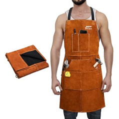 ARCCAPTAIN Leather Apron, Welding Apron, Cooking Apron, BBQ Apron Made of Leather with 6 Pockets, 36 Inch Extra Large & Long Strap, BBQ Apron for Men and Women