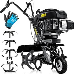 MASKO® Petrol Garden Tiller MK-909 Motor Hoe 4.5 kW (6.1 HP) 173 cc Tiller with 36-60 cm Working Width - 4 Stroke Motor - 24 Hard Blades - Ground Tiller - Garden Hoe - Cultivator - Ground Hoe, Black