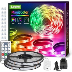 Lepro MagicColor LED sloksnes gaisma, mūzika ar tālvadības pulti, joslas gaismas, ūdensizturīgs IP65, RGB aptumšojama gaismas sloksne, gaismas slokšņu ķēde Ziemassvētku dekorēšanai