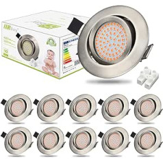 HiBay Flach LED Einbaustrahler 230V Spots Schwenkbar 3,5W Einbauspots Warmweiß Deckenstrahler Edelstahl Gebürstet Einbauleuchten 10er Set