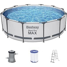 Bestway Steel Pro MAX rāmja baseina komplekts ar filtra sūkni, diametrs 366 x 100 cm, gaiši pelēks, apaļš