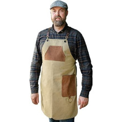 Angus Stoke BBQ Apron Made of High Quality Canvas & Genuine Leather - Variable Cooking Apron with High Quality Leather Straps - Apron for Kitchen, BBQ & Barista - Simon