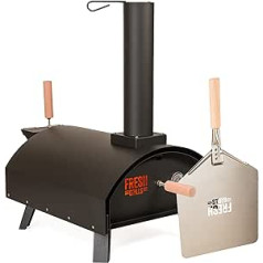 Fresh Grills Outdoor Steel Pizza Oven - Portable Wood-Fired BBQ Pizza Maker incl. Rain cover, pizza stone, pizza disc, charcoal, pellet, wood burning.