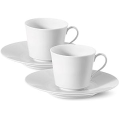 KPM Berlin Urania espresso komplekts 4 gabalu porcelāna espresso krūzes ar apakštasītēm, kas izgatavotas ar rokām, baltas dāvanu kastītē