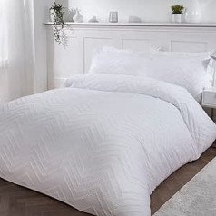 Sleepdown tufted Wavy Nordic Geo White Soft Cozy Easy Care luksusa gultas veļas komplekts ar vienvietīgu spilvendrānu (135 x 200 cm)