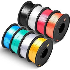 JAYO SILK PLA kvēldiegs 1,75 mm, 3D printera daudzkrāsains pavediens, melns + balts + sudrabs + zelts + zils + zaļš + sarkans + varš, 8 spoles 2 kg, 250 g uz spoli