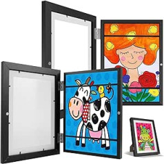 BUTORY Pack of 2 Children's Art Frame, Picture Frame, Art Photo Frame, Fillable, Children's Drawings, A4 Wooden Art Frame for Storage, Children's Artworks (Black)