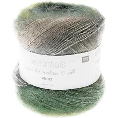 Rico Essentials Super Kid Mohair Loves Silk Print, Mežģīņu dzija Mohēras zīda krāsas gradients adīšanai un tamborēšanai, mežģīņu vilnas adatas izmērs 4,5 mm, 50 g apm. 400 m