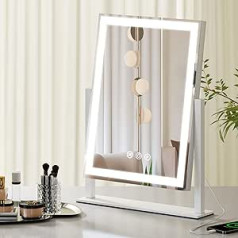 YITAHOME galda kosmētikas spogulis ar apgaismojumu, kosmētikas spogulis, skārienekrāna vadība ar USB uzlādes pieslēgvietu, LED gaismas, 10X palielinājums, 3 krāsu apgaismojuma režīmi, 360° rotācija