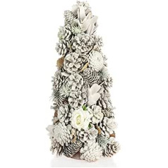 COM-FOUR® Decorative Christmas tree, decorative tree with cones and fabric roses, great table decoration, ideal for the Advent season, complements wreaths and garlands (tree)