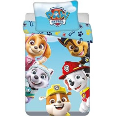 Jerry Fabrics Baby Bērnu gultas veļa Reversable Paw Patrol Skye Everest Rubble Chase Marshall Team segas pārvalks 100 x 135 cm + spilvendrāna 40 x 60 cm 100% kokvilna