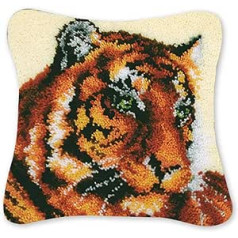 Coopay Latch Hook Cushion Kit, Animal Latch Cushion Set for Beginners, Adults or Children, DIY Latch Hook Kit, Large Tiger, Latch Hook Set 43 x 43 cm