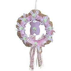 Birth Bow Giant Girls/Boys Bow Birth Garland with Decorations Made of Tulle and Various Ribbons, with Dress and Various Appliqués, Practical Hook (Pink)