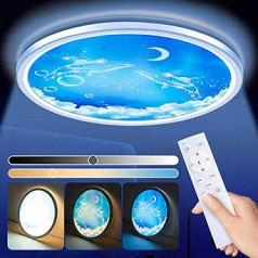 Wholede LED Ceiling Light Flat Ceiling Light Round Dimmable with Moon Motif 24 W, 3000 lm, 3000-6500 K Ultra Thin Lamp with Remote Control for Children's Room, Living Room, Corridor, Balcony, Diameter