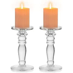 NUPTIO Pack of 2 Crystal Glass Candle Holders, Pillar Candles, 19.2 cm High Tapered Candle Holder, Glass Candles with Dual Use Table Decoration for Dining Room