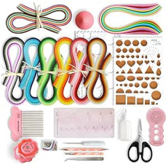 JUYA Paper Quilling Kit QK13 with 960 Strips and 14 Tools (Pink Tools, Width 5 mm Adhesive)