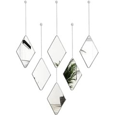 Pack of 6 Diamond Hanging Mirror Wall Decoration Set with 2 Screwdrivers Diamond Wall Mirror with Chain Silver Frame Diamond Mirror with Chain for Home Living Room 27.4 x 17 cm