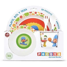 maxifiestas Pocoyo vaikiškų pusryčių rinkinys berniukams mergaitėms 5 pakuotė (lėkštė, puodelis, šaukštas, šakutė, dubuo)