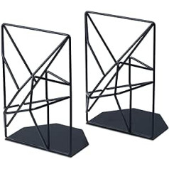 CENPEK 2 Pack Bookends Decorative Metal Bookends for Shelves, Unique Geometric Design, Scratch Resistant (Black)