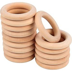 30 Pieces Wooden Rings, Macrame Wooden Rings, Natural Unfinished Solid Wood Rings for DIY Crafts Pendant Connectors Jewellery Making (55 mm)