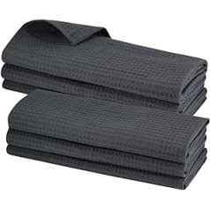 6 x Tea Towels 100% Cotton Waffle Pique in Anthracite Dark Grey