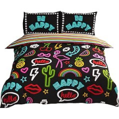 Rapport Funky Neon Wende-Bettwäsche-Set, gestreift, Polycotton, Schwarz, Einzelbett