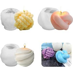 EEEKit silikoninės žvakių formos, 3 dalių siūlų kamuoliukų ir mazgų silikoninių liejimo formų rinkinys, 3D mazgų dervos liejimo formos žvakių formoms, žvakių gamyba, namų dekoravimas savo rankomis