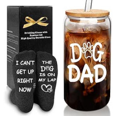 Geschenk für Hundeväter, Geschenke für Hundeliebhaber, beste Hundeväter, 530 ml, Glasbecher und Socken, Geschenke für Männer, Hundeliebhaber, Geschenke für Männer, Hundeväter, Socken, Kaffeetasse,