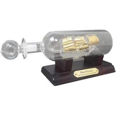 Ships in a Bottle - A Boat Model Glass Ornament with Gold Plated Ship on Wooden Stand Makes It A Royal Gift for Your Loved Ones on Special Occasions (Mayflower)