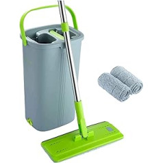 EasyGleam Mop and Bucket Set, Flat Mop with Stainless Steel Handle, Innovative Twin Chamber Bucket for Wet & Dry Use, 2 Reusable Pads Supplied, Suitable for All Floor Types