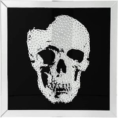 Kare Design Bild Frame Mirror Skull Schwarz/Silber, Glasbild, Dekobild, Totenkopfbild, Wohnzimmer, quadratisches Bild, Schädel-Motiv, 100x100x4,5cm