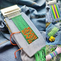 „Darning Loom“ mašina, medinis kvadratinis audimo įrankis „pasidaryk pats“ gražus audimo menas ant drabužių, kojinių, mini kištukų, mini kištukų, staklių, mezgimo mašinos