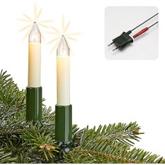 hellum LED Lichterkette Weihnachtsbaum Made-in-Germany, Tannenbaum Lichterkette mit Clip, 10 Lichter, Beluchtete Länge 630 cm, Kabel grün Schaft Weiß, für Inn mit teilbarem Stecker ‎805222