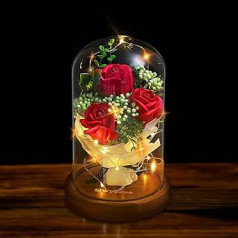 Beauty and the Beast Rose Eternal Rose in Glass Light, Artificial Rose with Light in Glass Dome, Romantic Decoration Gift for Mother's Day, Valentine's Day, Anniversary, Birthday, Wedding, Christmas