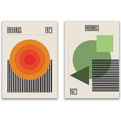 Generisch 2 x Bauhaus plakāti, DIN A2, 42 x 59,4 cm, sienas mākslas apdruka, abstrakts minimālisma retro gleznu plakāts (oranžs un zaļš)