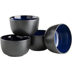 MÄSER Niara sērijas moderno graudaugu bļodu komplekts ar aizraujošu vintage glazūru, 4 keramikas bļodas skandināvu dizainā, akmens trauki, zils/melns