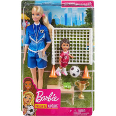 Mattel Barbie futbola trenera rotaļu komplekts ar 2 lellēm un aksesuāriem, futbolists