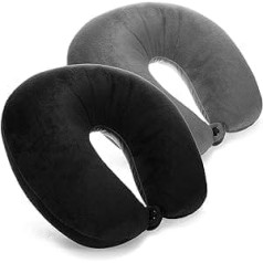 COM-FOUR® 2 x Neck Pillow - Velvety Soft Neck Pillow for Travel - Comfortable Travel Pillow for Train, Plane, Car, Bus, Ship (Pack of 2, Grey + Black)