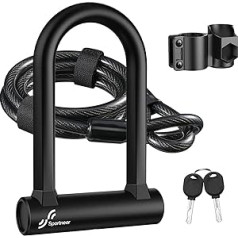 U-Lock velosipēds, Sportneer velosipēda slēdzene - 16 mm smaga velosipēda važas slēdzene ar 1,5 m kabeli šosejas velosipēdam, kalnu velosipēdam, e-velosipēdam, salokāms velosipēds ar turētāju, 2 atslēgas