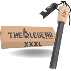 Legend XXXL Fire Steel pārgājieniem, bushcraft, pārgājieniem, kempingiem un citiem āra vaļaspriekiem, ietver daudzfunkcionālu skrāpi