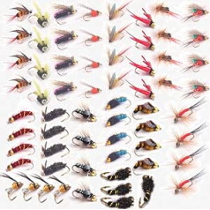 Fly Fishing Accessories, RoseFlower Professional Dry Fishing Flies, Artificial Bait Set, Dry Flies Fly Bait, Fly Fishing Lure Set with Waterproof Box for Zander Bass Fish Bass Salmon Trout